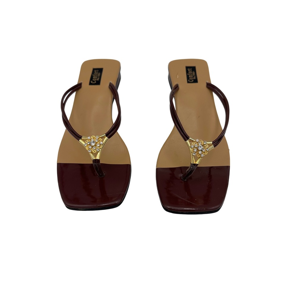 Comfort Rhinestone Embellished Square Toe Thong Sandals Size 6